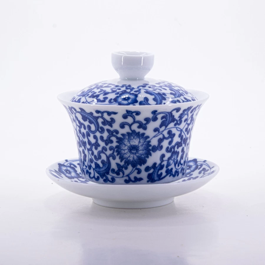 "The Chinese Tea Shop Blue and White Porcelain Gaiwan - Handcrafted Chan Zhi Lian Design Tea Cup #10"