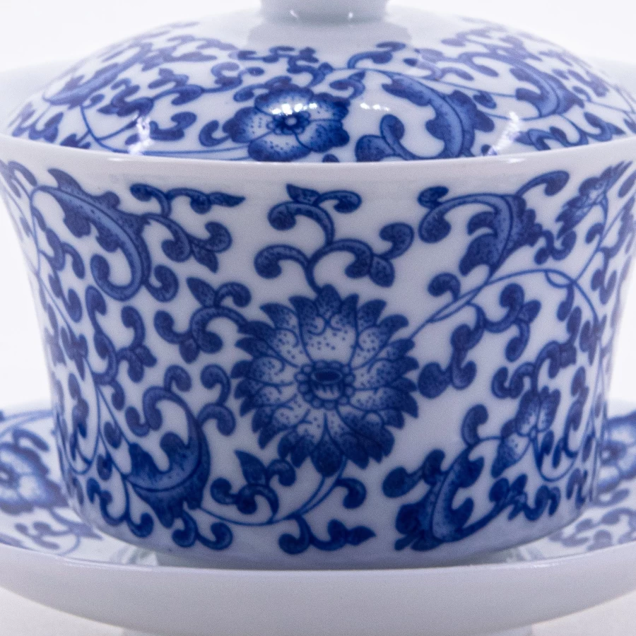 "The Chinese Tea Shop Blue and White Porcelain Gaiwan - Handcrafted Chan Zhi Lian Design Tea Cup #10"