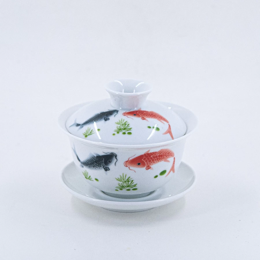 "The Chinese Tea Shop Porcelain Happy Fishes Gaiwan #4 – Handcrafted Chinese Teapot for Loose Leaf Tea"