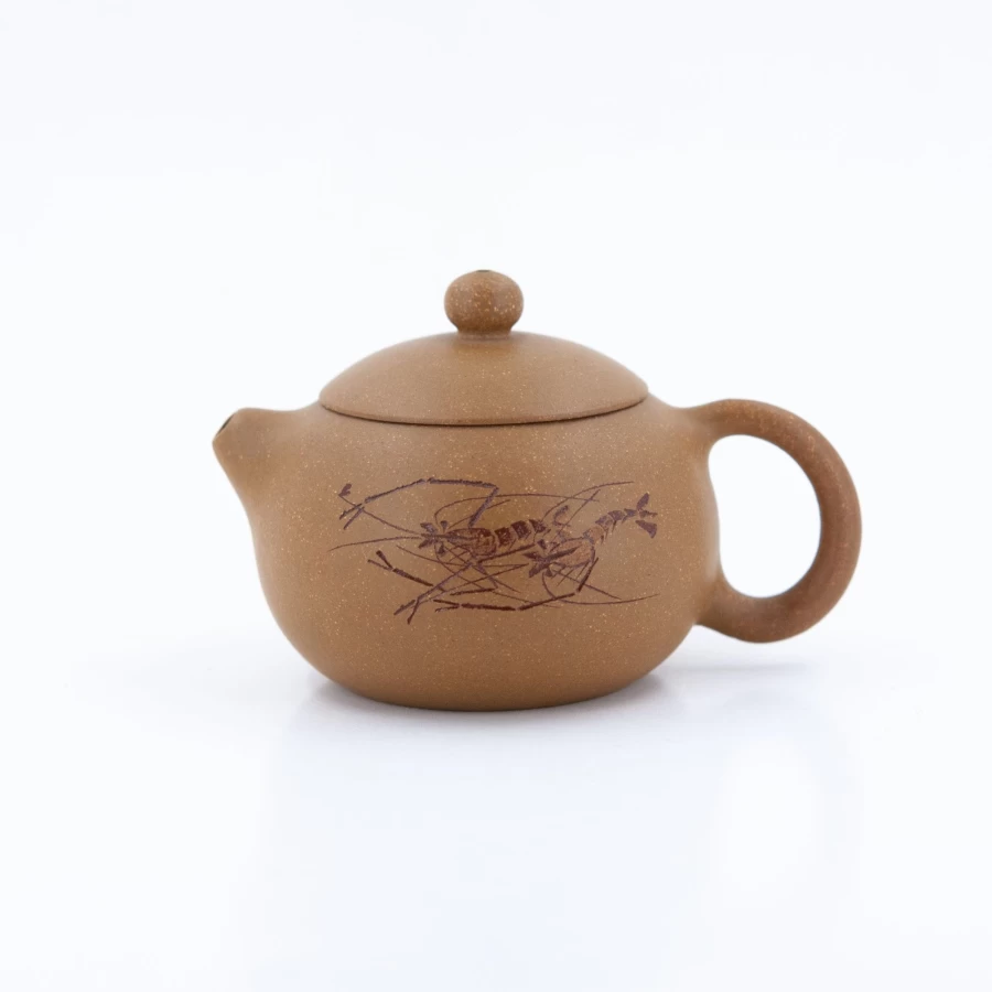 The Chinese Tea Shop Yixing Duan Ni "Daobaxishi" Teapot Handcrafted Shrimp Carving Chinese Purple Clay Pot