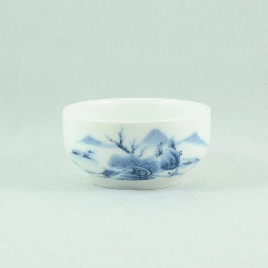"Hand-Painted Blue and White Porcelain Tea Cup - Traditional Chinese Landscape Design by The Chinese Tea Shop"