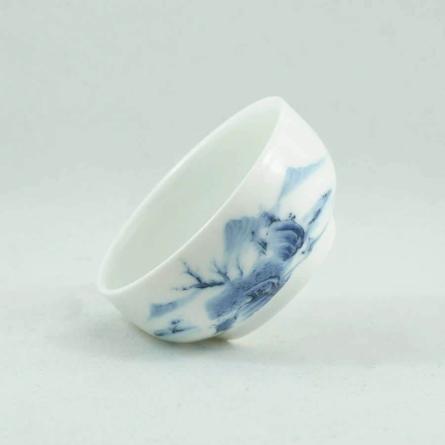 "Hand-Painted Blue and White Porcelain Tea Cup - Traditional Chinese Landscape Design by The Chinese Tea Shop"