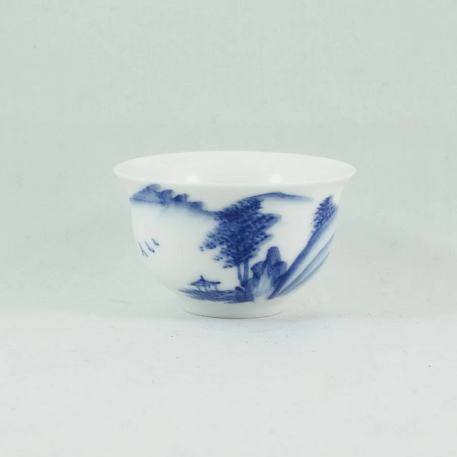 "Handcrafted Blue and White Porcelain Tea Cup - Chinese Landscape Design by The Chinese Tea Shop"