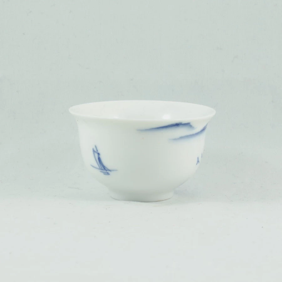 "Handcrafted Blue and White Porcelain Tea Cup - Chinese Landscape Design by The Chinese Tea Shop"