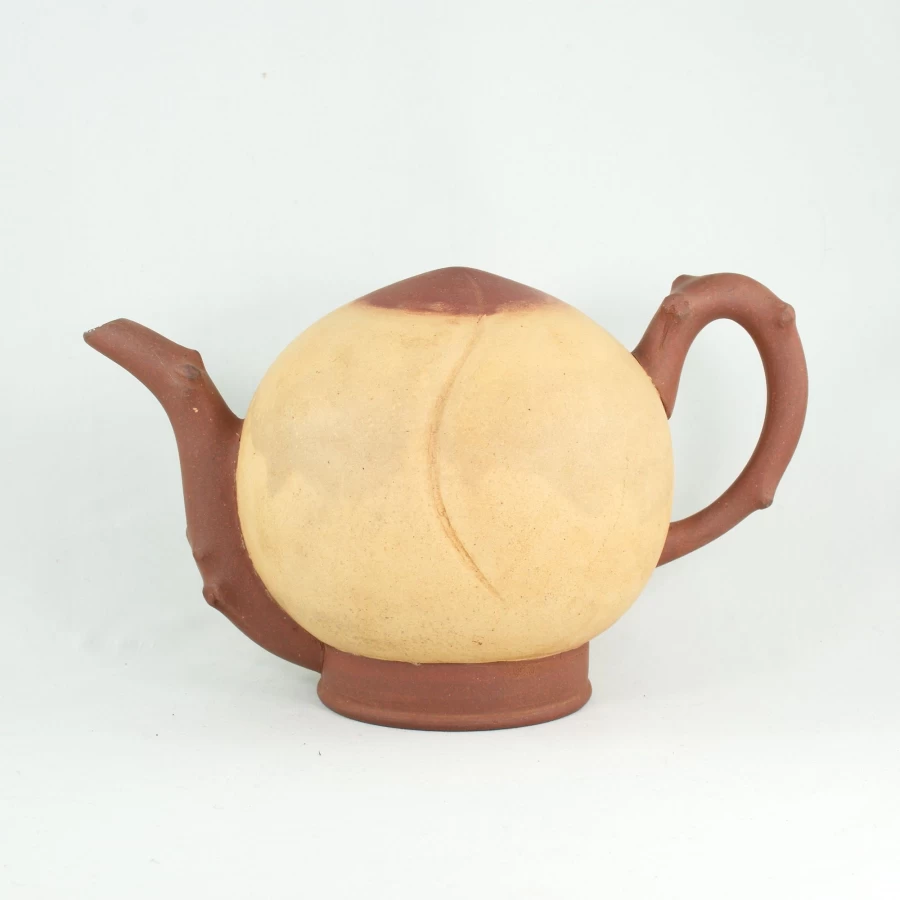 "The Chinese Tea Shop Yixing Zisha Clay Peach Design Wine Pot - 1970s Vintage Duan Ni Coated Chinese Teapot"