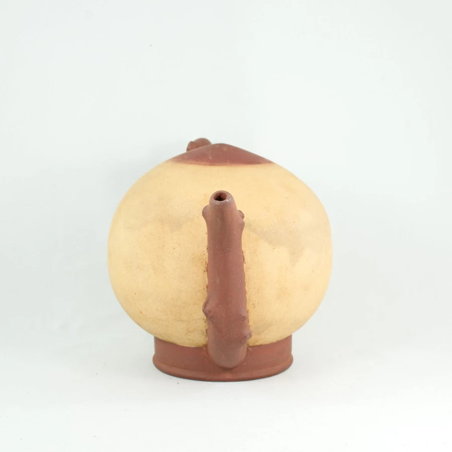 "The Chinese Tea Shop Yixing Zisha Clay Peach Design Wine Pot - 1970s Vintage Duan Ni Coated Chinese Teapot"