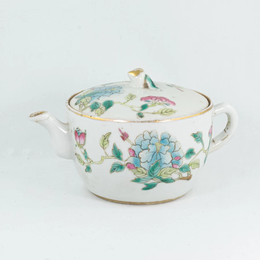 Antique Chinese Famille Rose Porcelain Teapot - Hand Painted Floral Design by The Chinese Tea Shop