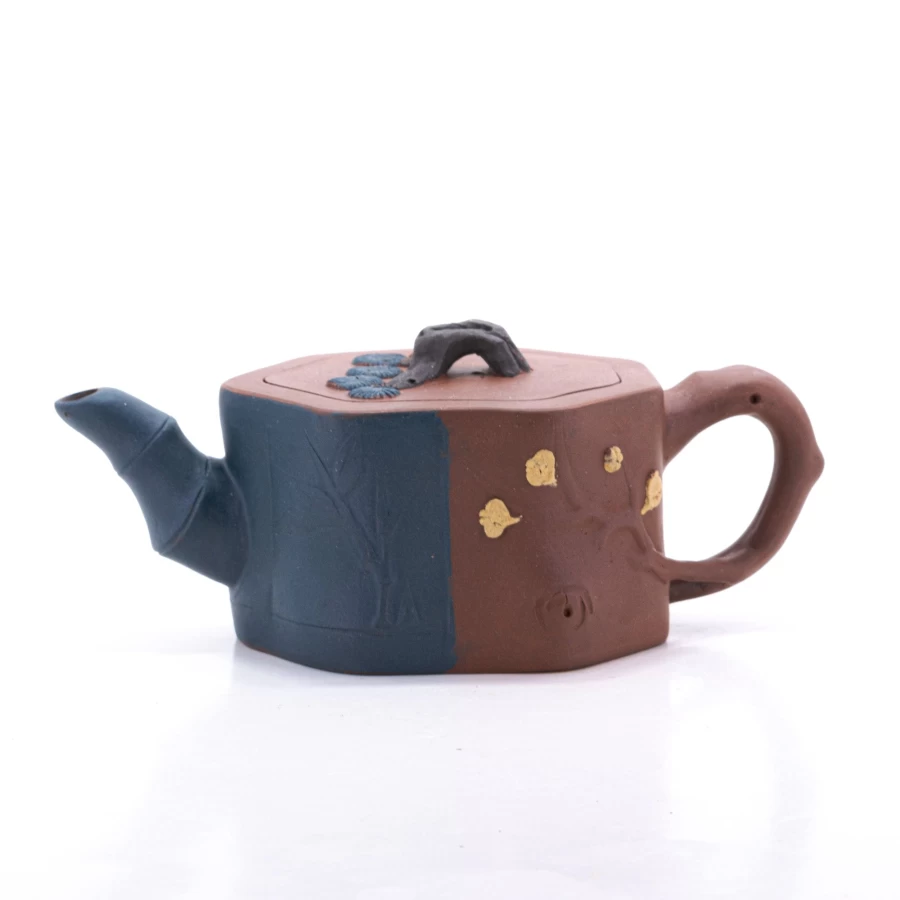 "Vintage 1980s Three Friends of Winter Chinese Teapot by The Chinese Tea Shop – Handmade Ceramic Yixing Style Pot"