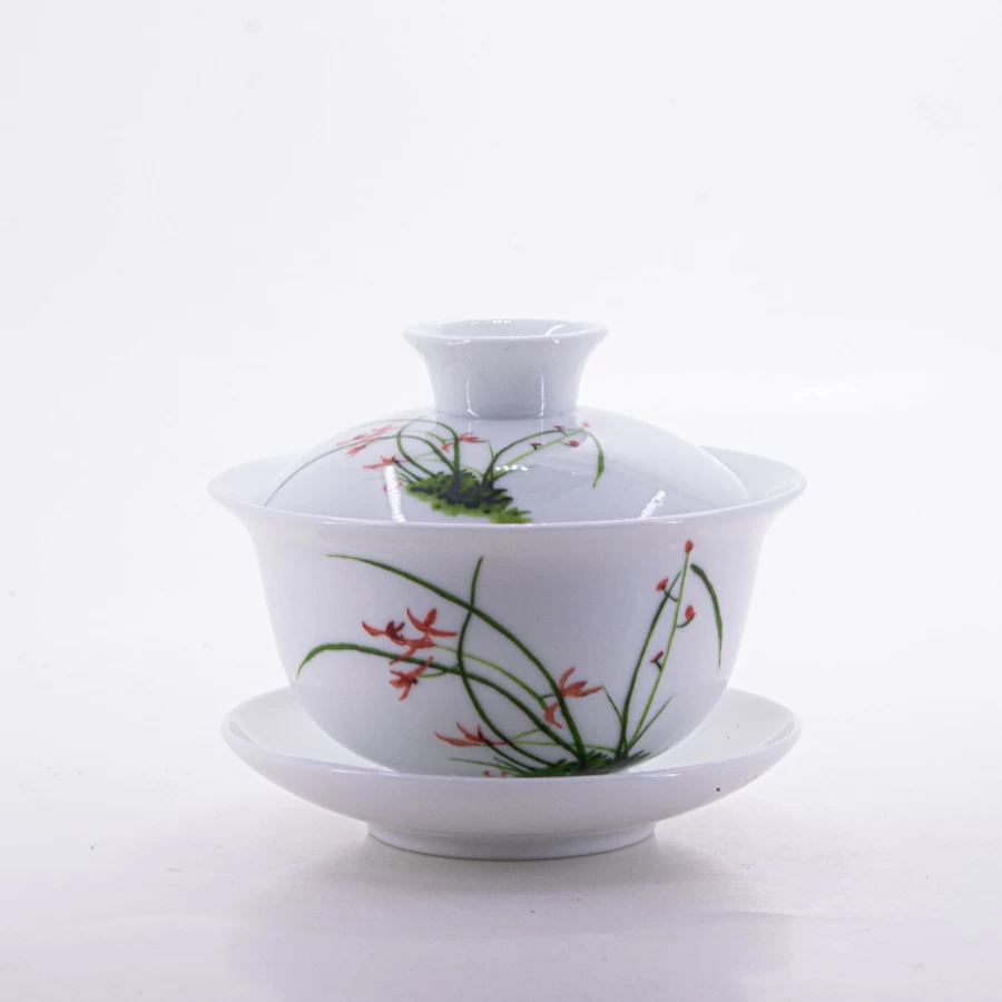 "Porcelain Four Seasons Gaiwan Set - Plum, Orchid, Bamboo, Chrysanthemum Design by The Chinese Tea Shop"