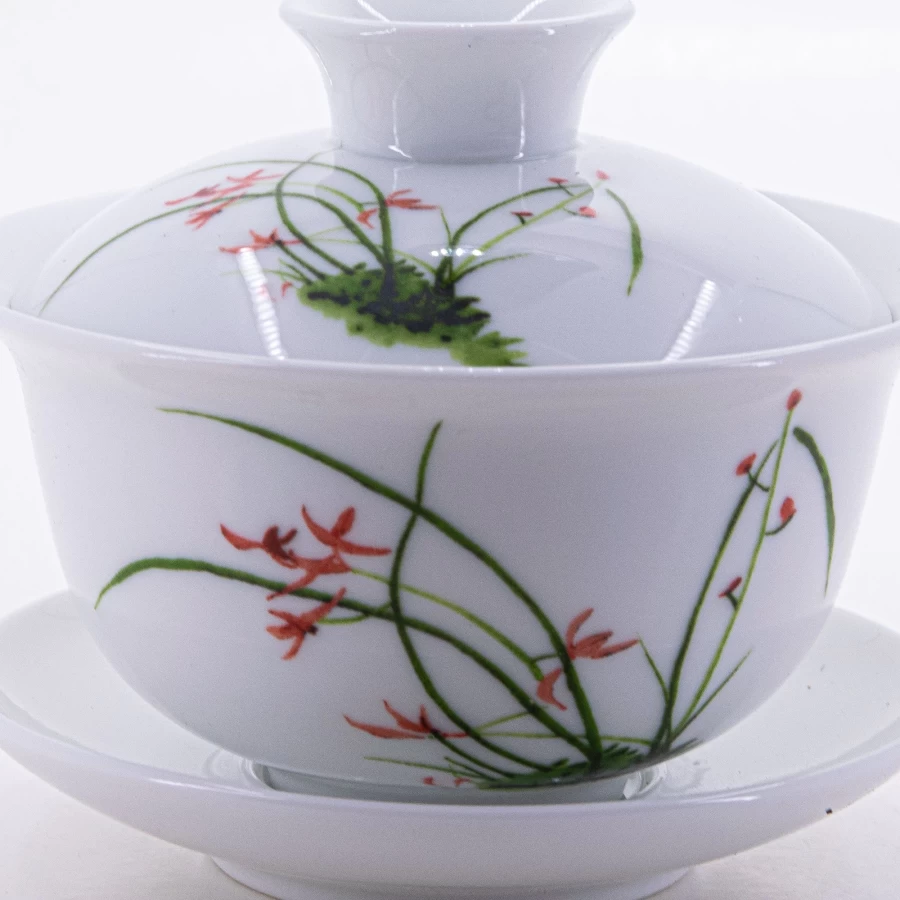 "Porcelain Four Seasons Gaiwan Set - Plum, Orchid, Bamboo, Chrysanthemum Design by The Chinese Tea Shop"