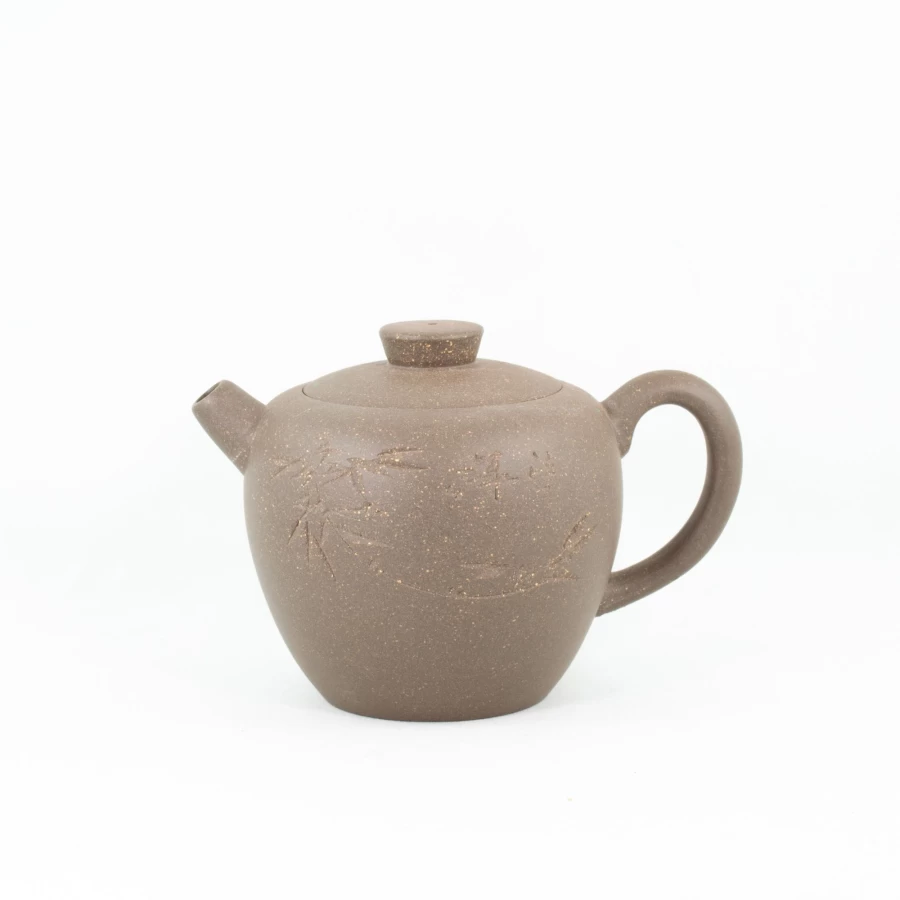 "The Chinese Tea Shop Yixing Duan Ni Julan Zhu Bamboo Carving Teapot – Handmade Chinese Clay Teapot for Gongfu Tea"