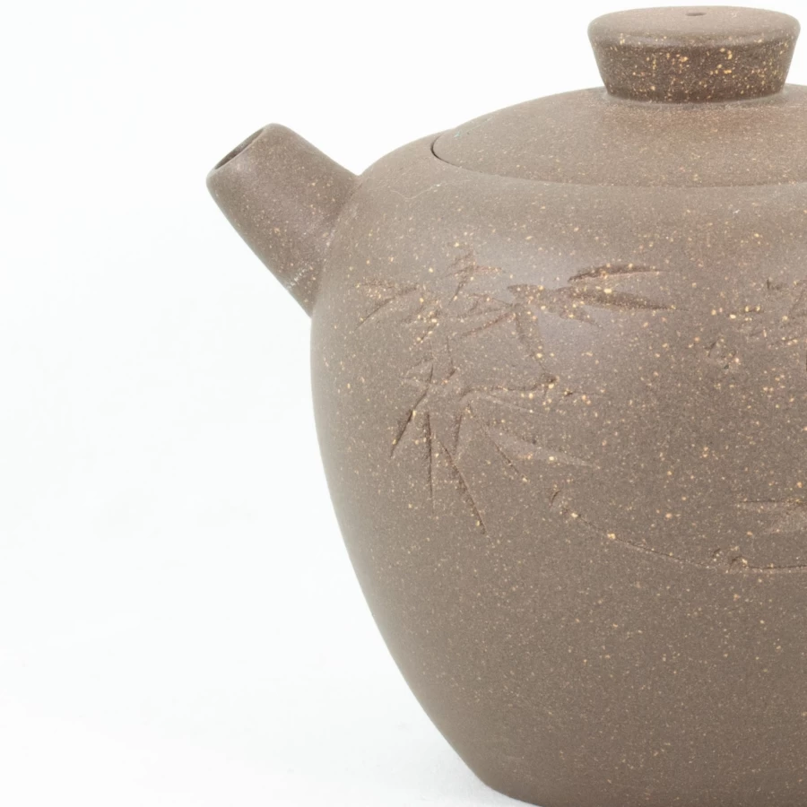 "The Chinese Tea Shop Yixing Duan Ni Julan Zhu Bamboo Carving Teapot – Handmade Chinese Clay Teapot for Gongfu Tea"