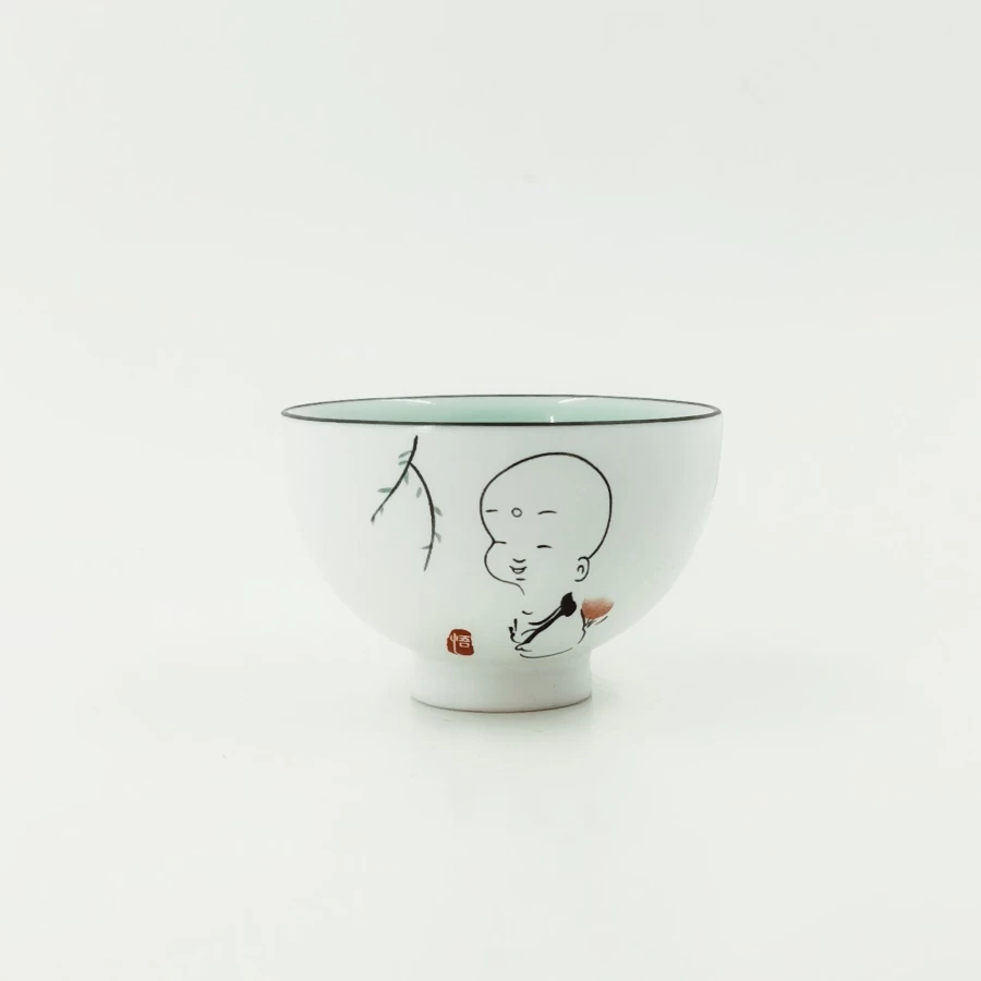 "Handcrafted Chinese Zen Boy Porcelain Tea Cup | Authentic Ceramic Teaware by The Chinese Tea Shop"