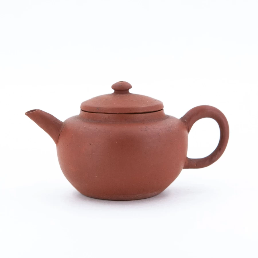 Antique Chaozhou Red Clay Teapot with Flat Lid - Authentic Shui Ping Style by The Chinese Tea Shop - Handle Repaired