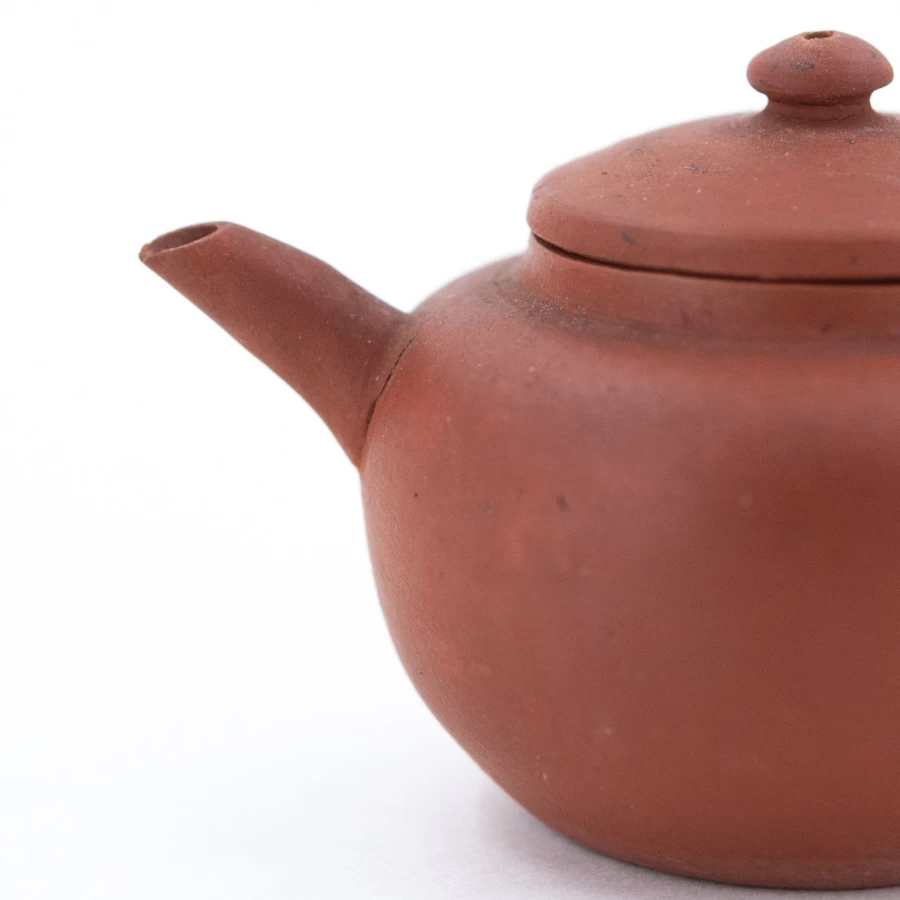 Antique Chaozhou Red Clay Teapot with Flat Lid - Authentic Shui Ping Style by The Chinese Tea Shop - Handle Repaired