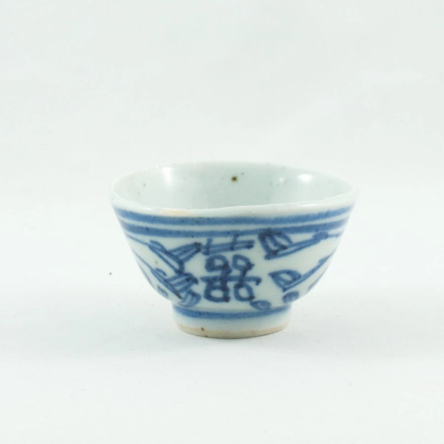 Antique Chinese Blue and White Porcelain Tea Cup - Double Happiness Design by The Chinese Tea Shop