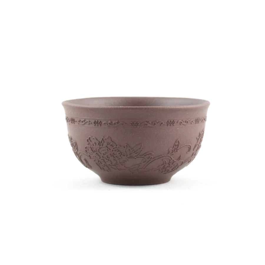 "The Chinese Tea Shop Handcrafted Yixing Clay Peony Tea Cup - Authentic Purple Clay Flower Tea Cup for Gongfu Tea"