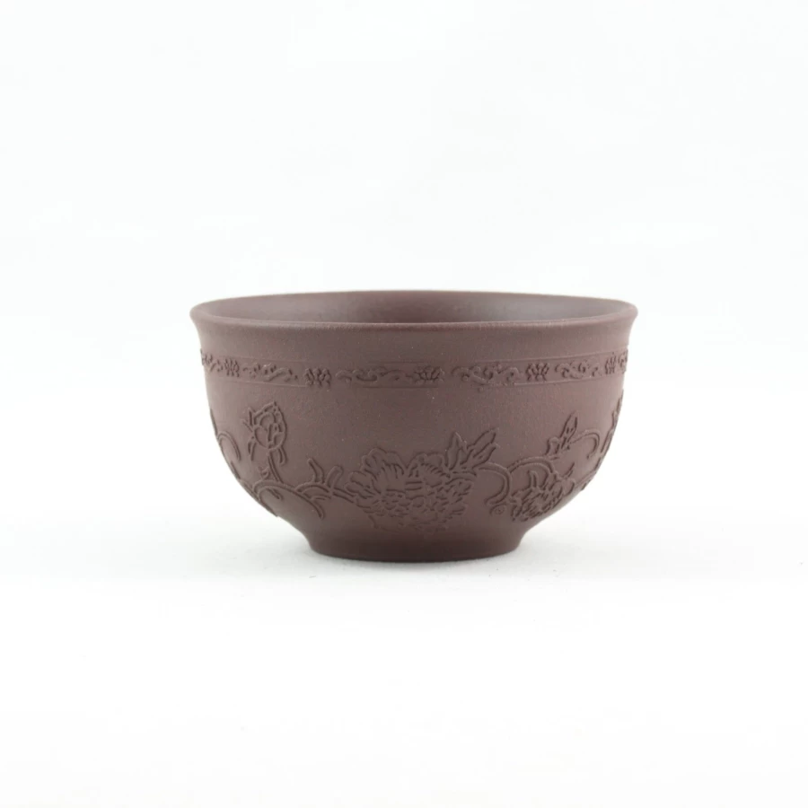 "The Chinese Tea Shop Handcrafted Yixing Clay Peony Tea Cup - Authentic Purple Clay Flower Tea Cup for Gongfu Tea"