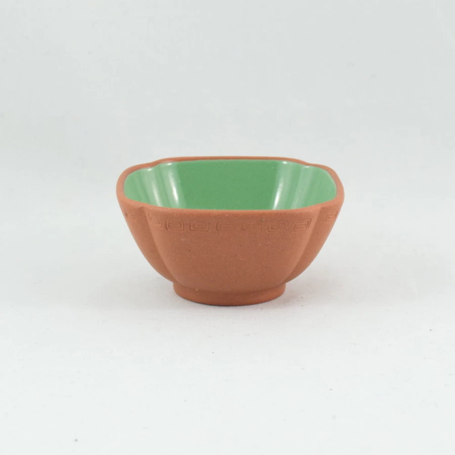 Vintage 1980s Yixing Zisha Green Glazed Petal Tea Cup - Handmade Ceramic Teacup - The Chinese Tea Shop Collectible