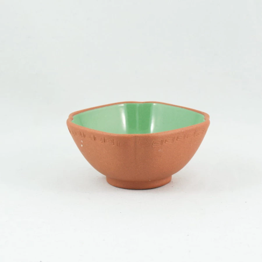 Vintage 1980s Yixing Zisha Green Glazed Petal Tea Cup - Handmade Ceramic Teacup - The Chinese Tea Shop Collectible
