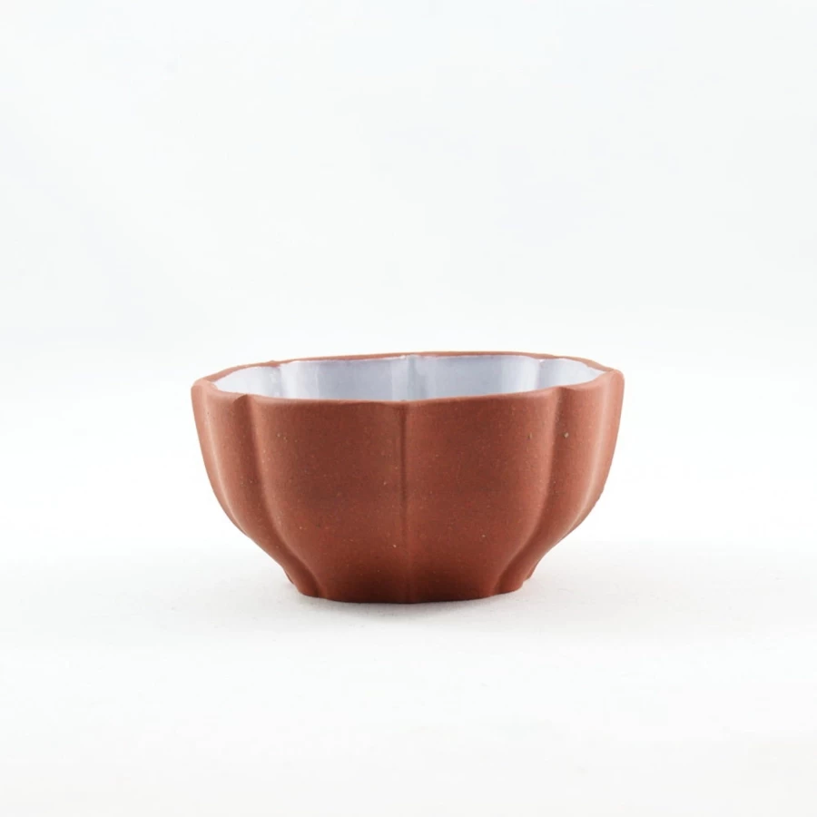 Vintage 1980s Yixing Zisha Clay Teacup with Glaze Interior - Handmade Purple Clay Flower Tea Cup by The Chinese Tea Shop