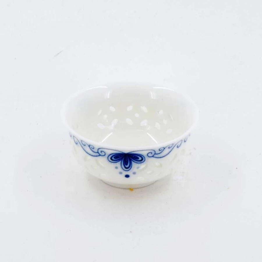 "Handcrafted Blue and White Porcelain Tea Cup - Authentic Chinese Rice Grain Design by The Chinese Tea Shop"