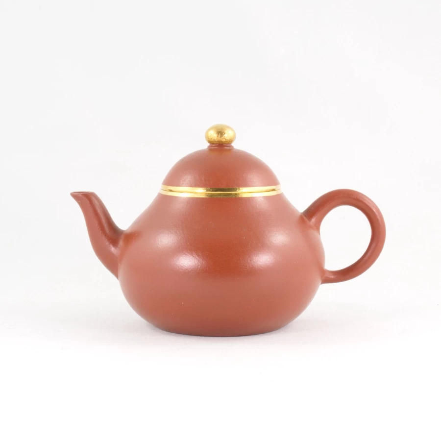 "The Chinese Tea Shop Yixing Zhuni Antique Gold-Mounted Pear-Shaped Teapot – Handmade Purple Clay Pot"