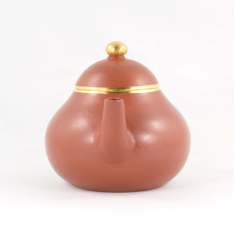 "The Chinese Tea Shop Yixing Zhuni Antique Gold-Mounted Pear-Shaped Teapot – Handmade Purple Clay Pot"