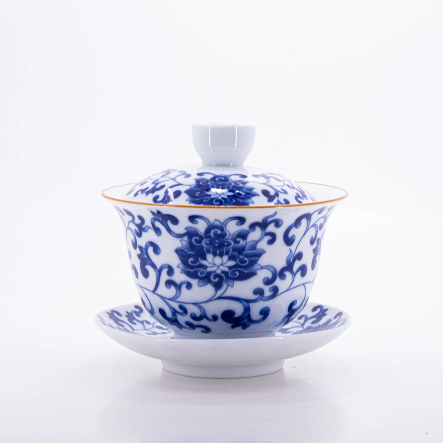 "Blue and White Porcelain Gaiwan with Landscape Design – Handcrafted Chinese Tea Cup by The Chinese Tea Shop"